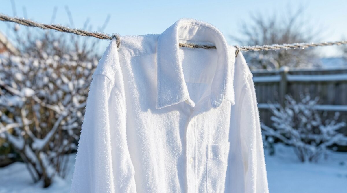 scoprite perché è importante asciugare il bucato in inverno solo dopo che il gelo ha reso i vestiti rigidi, per ottenere un'asciugatura ottimale e preservare la qualità dei tessuti.