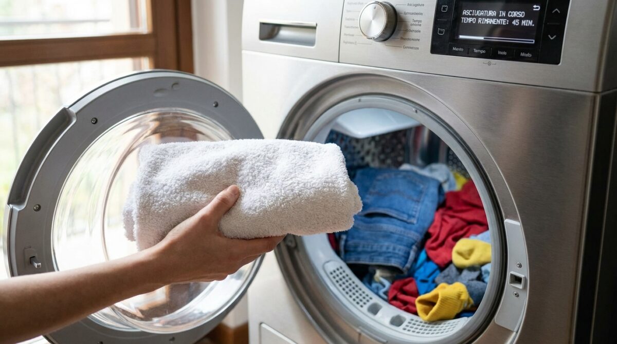 scopri il tessuto da bagno che i professionisti aggiungono sempre nell'asciugatrice per rendere il ciclo di asciugatura molto più rapido ed efficiente.