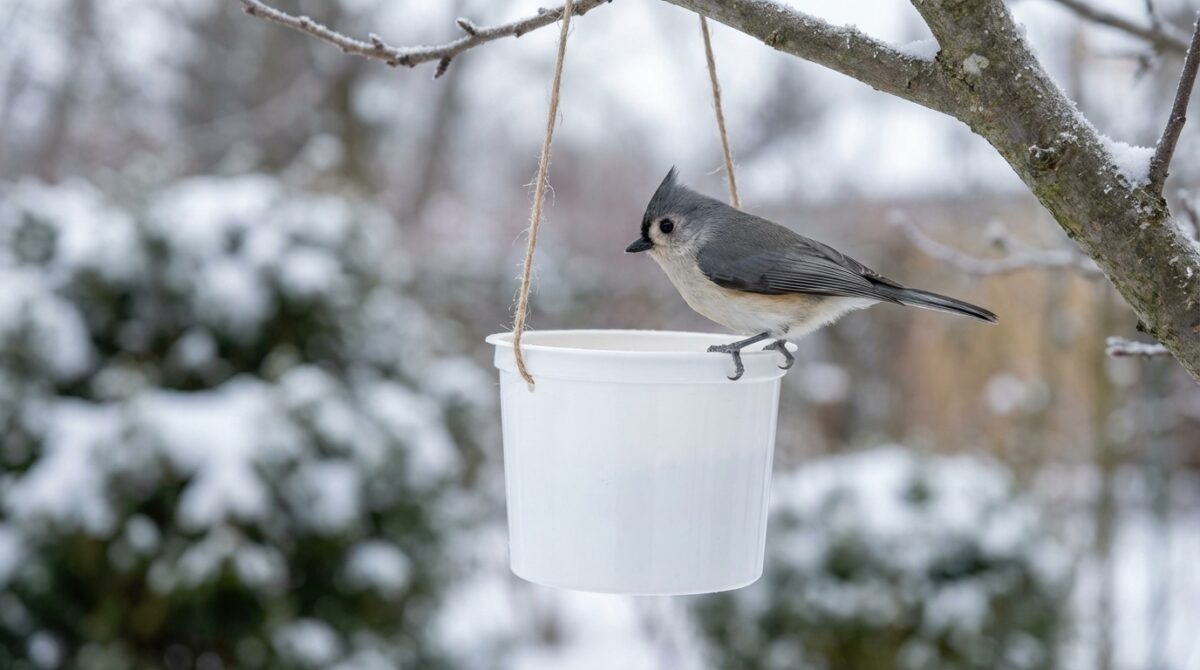 non gettate il vostro piccolo vaso di plastica: trasformatevelo nella mangiatoia preferita dagli uccelli per questo inverno e aiutate la fauna locale durante i mesi freddi.