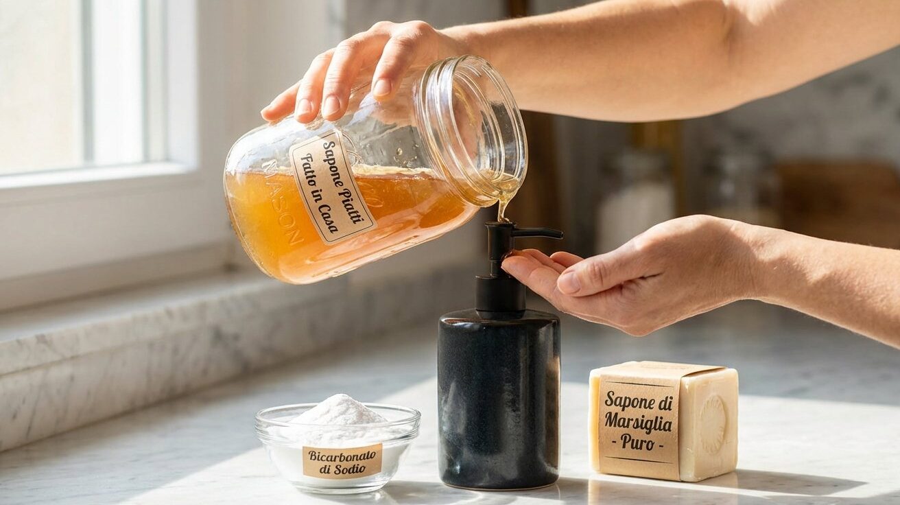 Detersivo per piatti: smettete di comprarlo, questa miscela casalinga a 3 ingredienti fa molto meglio delle grandi marche