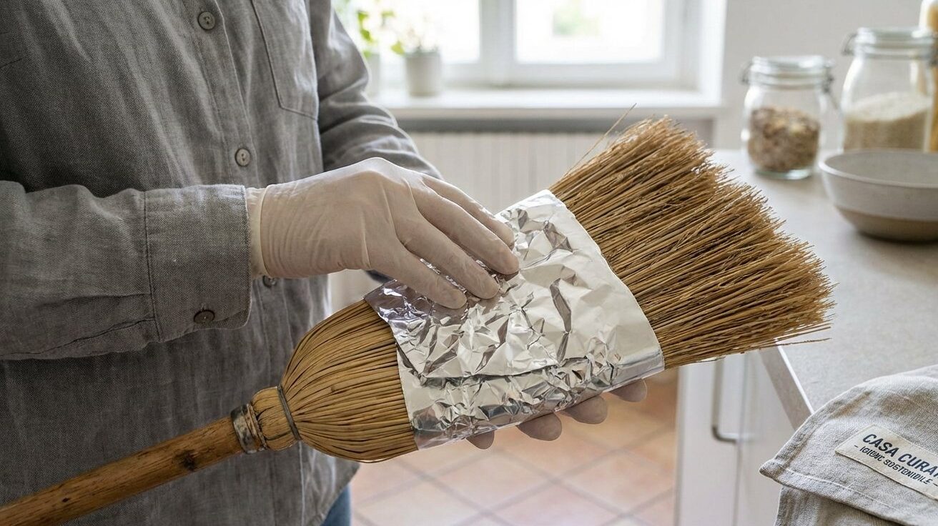 Questo vecchio trucco della nonna consiste nel ricoprire la sua scopa di carta alluminio, ed è molto più utile di quanto si pensi